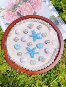 20pcs Blue Sequin Starfish, Colorful Shells, Pearl Chains, Water Ripple Heart ABS Resin Shoe Charms DIY Detachable - Personalized Footwear Style - Blue - View 4