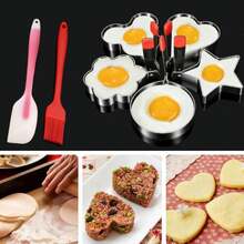 3pcs/1pc Thick 304 Stainless Steel Egg Rings, Round & Heart Shaped Egg Mold, With Handle, Kitchen Utensil Scraper, Brush - Multicolor - View 1