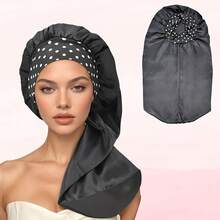 1 Long Satin Sleep Cap, Designed Specifically For Curly Hair, Patterned Long Cap For Dreadlocks And Braids, Used For Hair Protection (Polka Dot Pattern) - Black (NCM85) - View 2