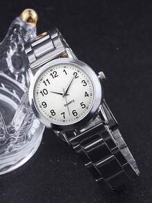1pc Boys' Silver Alloy Band Casual Round Dial Quartz Watch, Suitable For Daily Life - Silver - View 5