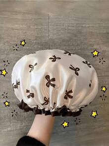 2个装防水双层蝴蝶结浴帽，弹性浴帽，成人厨房防油帽，浴室吹干帽，可调节松紧带，适用于洗脸、吹干头发、化妆、烹饪、洗发 - 彩色 - 查看 2