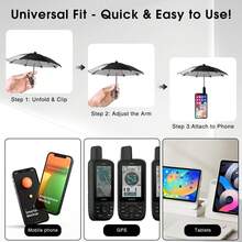 Clip de parasol pour téléphone portable, mini parasol pour téléphone, support avec clip pour tous les smartphones. Parasol pour téléphone portable pour l'extérieur avec petit clip, convient pour la plage, la photographie et l'utilisation en voiture. Conception de protection UV et anti-éblouissement. Veuillez vérifier attentivement la taille avant l'achat. - Voir 6