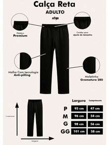 Calca Reta Wide Lag  Liso Maculina 100% Algodão Casual Streetwear - Preto - Visão 3