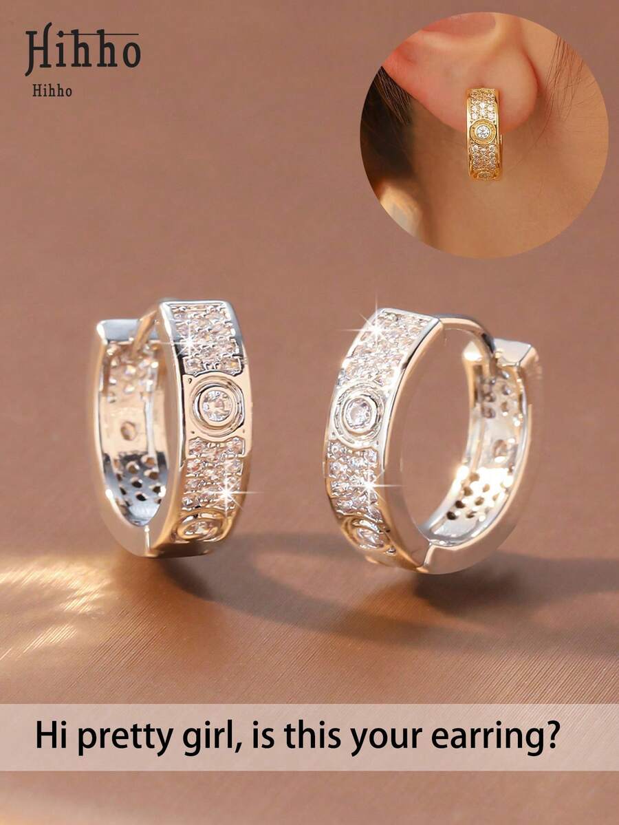 Hihho 一对全铺镶微镶星空耳环，中央镶嵌钻石，线条流畅，适合所有脸型，精致优雅的珠宝耳环，适合日常通勤、旅行、约会、夏季派对，散发着精致优雅的气息。 - 耳環 - 查看 1