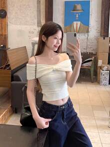 Áo len ống trễ vai mềm mại, bồng bềnh, kiểu dáng gợi cảm và tối giản, phong cách mùa hè mới dành cho nữ. - trắng - Xem 5