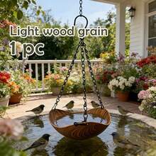 Faux Wood Grain Bird Feeder And Waterer Set, Hanging Bird Bath Specially Designed For Birds To Play. The Open Bowl-Shaped Space Is Filled With Ample Clean Water, Providing Birds A And Comfortable Bathing, Drinking And Playing Area. The Wood Grain Imitation Surface Processing Perfectly Integrates The Bird Feeder And Waterer Set, Ideal For Yard Decor - one-size - View 15