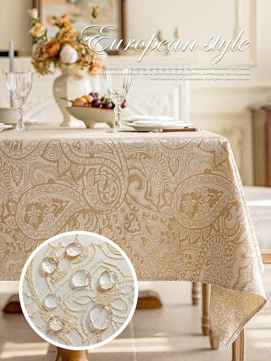 1pc Pearlescent Paisley Embossed Water-Resistant Tablecloth, Luxurious Palace Style Pearlescent Tablecloth, Available In Multiple Sizes, Suitable For All Seasons, Living Room, Dining Room, Party, Wedding, Table Decor, Home Decor, Wedding Decor, Dining Table Decor, Table Cloth, Rectangle White Table Cloth