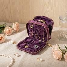 1 pieza Estuche de viaje para joyas de 2 capas - Organizador vintage con 11 bolsillos, bolsa pequeña para joyas de mujer con collares, aretes y anillos, con cremallera de metal suave - Multicolor - Ver 2