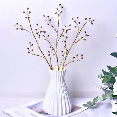 1 cành hoa đính hạt vàng lấp lánh, hoa giả, hoa nhân tạo thời trang, bó hoa quà tặng Ngày của Mẹ, cách cắm hoa sáng tạo phù hợp để trang trí đám cưới, tiệc tùng, trang trí nhà cửa, cắm bình.