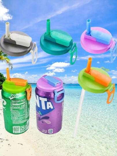 1Pc Creative Transparent Reusable Silicone Straw Lid, Silicone Material Anti-Spill Dust-Proof Can Cover, Anti-Falling Straw Design For Soda/Juice/Sparkling Water, For Outdoor Camping Vacation Family Gathering Daily Use, Cup Accessory For School Opening, Ideal Gift For Mother's Day & Graduation Season
