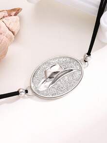 1pc Retro Cowboy Style Oval Pendant Braided Bracelet, Unisex Fashion Accessory, Suitable For Daily Wear, Party, Date, Festival, Beach Vacation, Great Gift For Friends, Family, Couples, Unique Original Jewelry Design - Silver - View 6