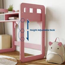 Gaderth Kids Desk And Chair Set, Wood Study Desk With Chair, Height Adjustable Student Writing Table With Drawers & Pen Holder For Bedroom, Study Room - Pink - View 3