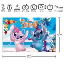 1pc Authorized Blue & Pink Stitch Theme Party Backdrop (210*150/150*100/100*75cm), Cartoon Monster Stitch Beach Background, Suitable For Newborn Party, Theme Party Wall Decor Props - BJB - View 12