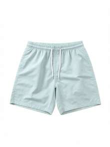 Einfarbige mintgrüne Herren-Shorts, weißer Kordelzug Gummibund, vielseitige Sommer-Hose - Minzgrün - Übersicht 3