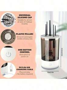 Three In One Electric Makeup Brush Cleaner (Cleaning+Drying+Storage), Including Silicone Pad, New USB Automatic Rotation, Suitable For All Sizes Of Makeup Brushes, Thorough Cleaning, Personal Care, Personal Cleaning Tool, Makeup Brush Cleaning And Drying Tool, Is The Perfect Gift For Mother's Day And Easter. - White - 查看 9