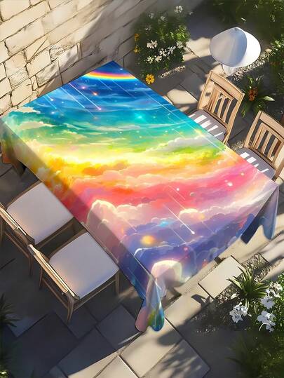 1 pieza Mantel de mesa al aire libre con patrón de arcoíris colorido, mantel de mesa de estilo bohemio para fiestas, adecuado para interiores y exteriores, mantel decorativo