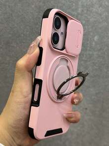 Military Grade Shockproof Soft Silicone 1pc Sliding Window Ring Holder Wireless Charging Phone Case, Suitable For IPhone 17 Air 16 15 14 13 12 11 Pro Max Plus, Soft Silicone Back Cover Spring Gift - Black - View 1