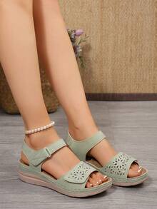 Green Rhinestone Wedge Sandals Women | Platform Open Toe Sandals For Beach Vacation Casual Daily Walking - Green - View 2