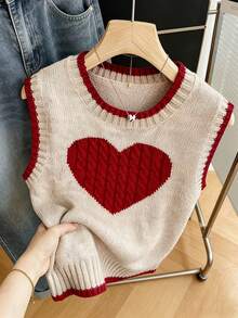 Áo vest dệt kim hình trái tim thanh lịch dành cho nữ, thích hợp cho mùa hè và đi biển. - Đỏ - Xem 4