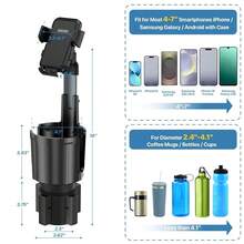 Car Phone Mount With Cup Holder Expander - Upgraded Anti-Shake 2-In-1 Cup Phone Holder For SUVS Trucks With Adjustable Aluminium Alloy Long Neck, Fit For For IPhone  Galaxy (Black) - Def - View 7