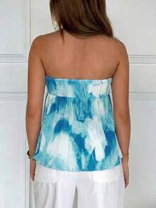Áo hai dây nữ phong cách Y2K - Màu xanh dương và trắng nhuộm tie-dye, đầm xếp ly thắt nút phía trước, trang phục mùa hè cho nữ, trang phục dự tiệc, trang phục lễ hội âm nhạc, đồ đi biển, áo khoác ngoài, trang phục nghỉ lễ, trang phục thường ngày xuân/hè, váy dự tiệc cưới, trang phục lễ hội hóa trang. - Màu xanh lam - Xem 4