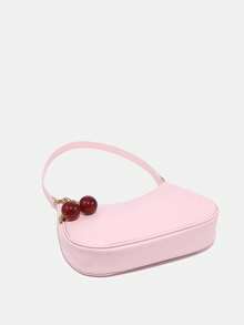 1pc Novachic Spring/Summer Fabric Cute Cherry Decor Minimalist Shoulder Bag, Zipper Closure, Retro Style, Underarm Bag, Suitable For Multiple Occasions - Baby Pink - View 6
