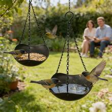 Faux Wood Grain Bird Feeder And Waterer Set, Hanging Bird Bath Specially Designed For Birds To Play. The Open Bowl-Shaped Space Is Filled With Ample Clean Water, Providing Birds A And Comfortable Bathing, Drinking And Playing Area. The Wood Grain Imitation Surface Processing Perfectly Integrates The Bird Feeder And Waterer Set, Ideal For Yard Decor - one-size - View 5