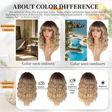 14 Inch Gold Gradient Wavy Short Hair With Bangs, Natural Looking Heat Resistant Synthetic Wig For Women, Suitable For Daily Wear, Party And Cosplay - Multicolor - View 6