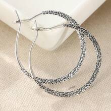 Orecchini a cerchio in rame martellato vintage e minimalista, in tono argento, adatti per le donne, stile boho, adatti per l'uso quotidiano casual, possono essere indossati come secondo paio di orecchini - Argento - Visualizzare 3