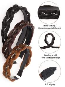 Băng đô cài tóc đính đá sợi tổng hợp, băng đô tết xương cá thủ công, băng đô có răng giả, chống trượt, đa năng, phù hợp cho nữ giới sử dụng hàng ngày và dự tiệc. - Nhiều màu - Xem 2