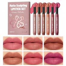 QIBEST Set de 6 barras de labios mate de terciopelo, efecto de maquillaje de labios suave, mejora fácilmente el tono de los labios - paquete de 6 - Ver 12