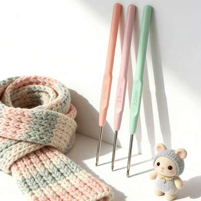 3pcs Crochet Plastic Handle Knitting Needles, Suitable For Yarn, DIY Crafts, Elegant Gift For Women Knitting Tools