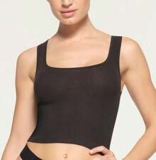 SKIMS Cotton Rib Tank | Ribbed Jersey Vest, Body-Hugging Stretch Cotton Cami For Everyday Lounge & Layering - Soot - View 2
