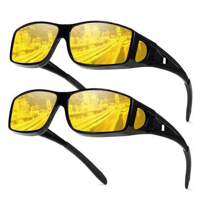 2PCS Night Driving Glasses Night Vision Glasses Fit Over Wrap Around Anti Glare Polarized Glasses For Men Women