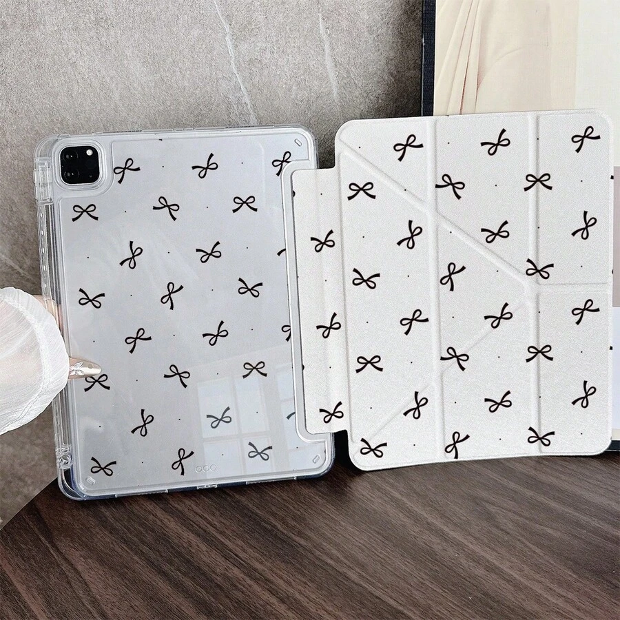 1 chiếc ốp lưng bảo vệ bằng acrylic trong suốt màu đen họa tiết nơ và hoa, có thể gập lại và chân đế, kèm khe cắm bút cảm ứng, tương thích với iPad 10.9/10.2/Air thế hệ thứ 5/Pro 11/10/9.7/Air 2/(thế hệ thứ 7)/(thế hệ thứ 8)/Air 4/5/Pro thế hệ thứ 11/10 10.9 inch 2022, Galaxy Tab S10+/S9/A9, 5/5PR/6/6PRO/7/7PRO - Nhiều màu - Xem 1