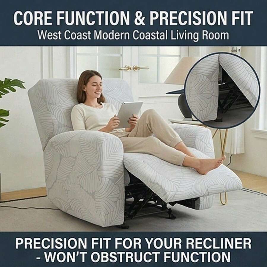 Premium 4-Piece Recliner Slipcover, High Stretch Jacquard Chair Cover, Water-Resistant & Pet-Friendly Furniture Protector, Machine Washable - 淺灰色 - 查看 1