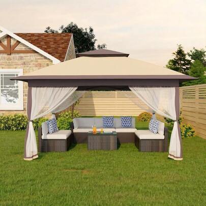 Easy One-Stress-Relief Portable Canopy 3x3M – Waterproof Canopy Tent With Mosquito Netting, UV 50+ Protection, Double Roof, Adjustable Height, 4 Mosquito Net Side Walls – Ideal For Patio, Garden