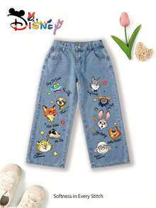 DisneyZootopia Girls' Outfit Set: Straight Leg Casual Jeans And T-Shirt Two-Piece Set With Cartoon Character Prints. Comfortable And Soft Children's Set. Cute New Summer Arrival. Perfect For Daily School, Outings, Sports, And Travel. Ideal Gift. - trắng - Xem 3