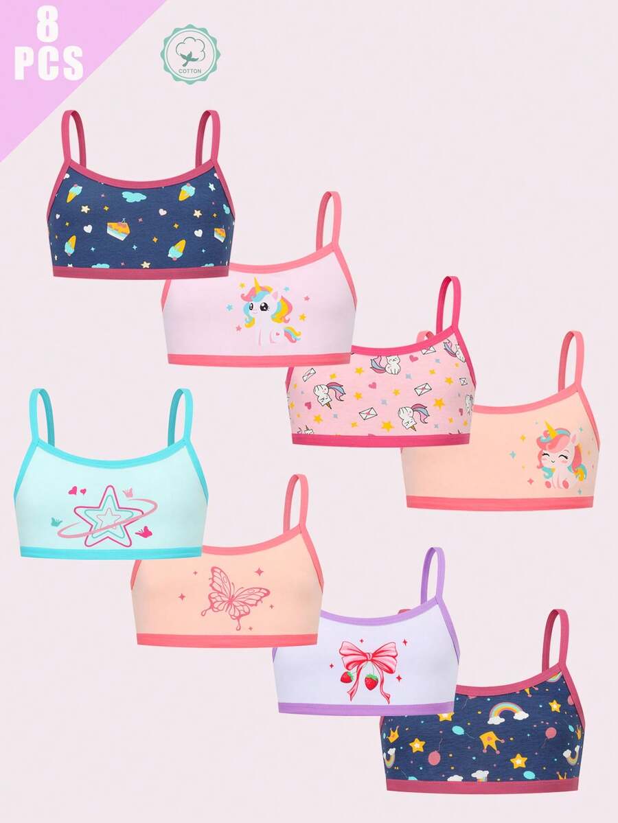 Bộ 8 món đồ lót cotton cho bé gái, mềm mại, thoải mái, in hình hoạt hình dễ thương. - Nhiều màu - Xem 1