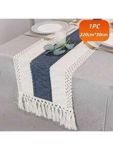 1pc Boho Style Handwoven Table Runner, Cream And Gray Tassel Decor, Suitable For Boho Restaurant, Bedroom, Rustic Bridal Shower, Farmhouse Dining, Thanksgiving Christmas Home Decor (Multiple Sizes Available) - Middle Gray - View 11