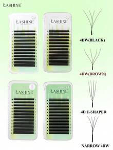 Lashine 12排 0.07D 黑棕色 4DW 型睫毛嫁接，窄间距 4DW 型睫毛，4DU 型睫毛，双头 4DW 型睫毛，卷翘睫毛，专业美容院批发 - D - 查看 1