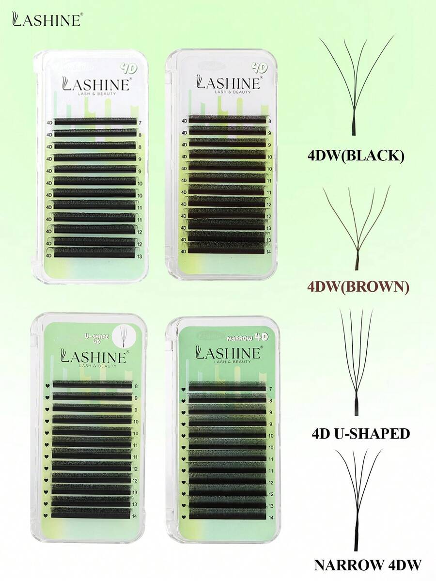 Lashine 12排 0.07D 黑棕色 4DW 型睫毛嫁接,窄间距 4DW 型睫毛,4DU 型睫毛,双头 4DW 型睫毛,卷翘睫毛,专业美容院批发 - D - 查看 1