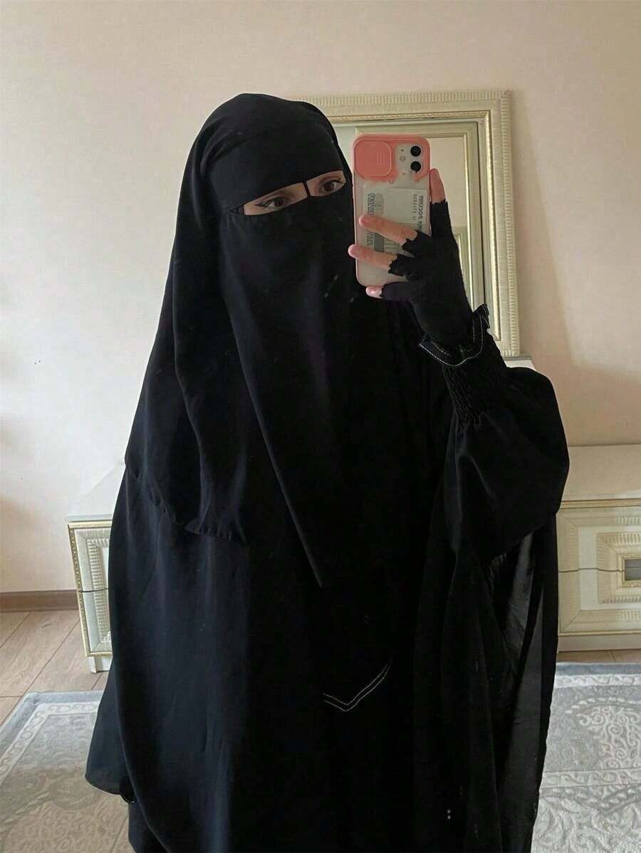 SGIAWETA-1pc Conservative Soft Solid Color Chiffon Hijab Casual Women Hijab Abaya Casual Under Cap Veiled Clothes-Birthdaygift - 黑色 - 查看 1