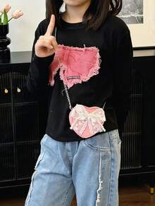 心形拉链蕾丝小包，少女风蕾丝珍珠蝴蝶结迷你斜挎包，时尚链条零钱包 - A - 查看 5