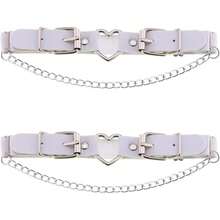 YunPeng Women's Adjustable Leather Leg Garter Belt, Gothic Heart With Chains Leg Thigh Elastic Garter 2PCs - 白色 - 查看 1