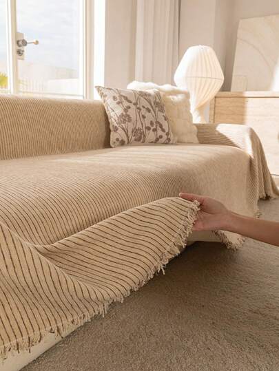1pc Solid Color Sofa Throw Blanket, Geometric Pattern Sofa Cover, Pet Proof Sofa Protector, Machine Washable Home Decor Suitable For L-Shaped Sectional, Loveseat, Sofa, Sold Separately, Holiday Decoration