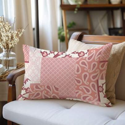 1pc Bohemian Patchwork Pink Paisley Print Pillow Cover [No Pillow Insert], 11.81*19.71in(30*50cm)/15.75*23.62in(40*60cm), [Single-Sided Printing], Made Of Polyester, Vintage Paisley & Plaid Throw Pillow Case, Room Decor, Home Decor, Bedroom Decor, Room Decoration Stuff For Sofa, Living Room, Bedroom, Car, Office, Hotel, Airbnb, Perfect Gift For Family And Friends