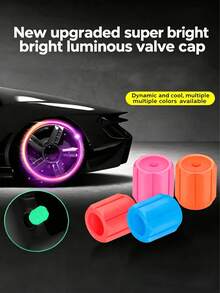 5pcs Luminous Valve Caps For Cars, Electric Vehicles, Motorcycles, Bicycles, And Trucks, Ultra-Bright Reflective Valve Stem Caps. Set Of 5 Glowing Valve Caps, Fluorescent Decorative Lights For Car, Motorcycle, And Bicycle Wheel Hubs, Valve Stem Caps. - Multicolor - View 3