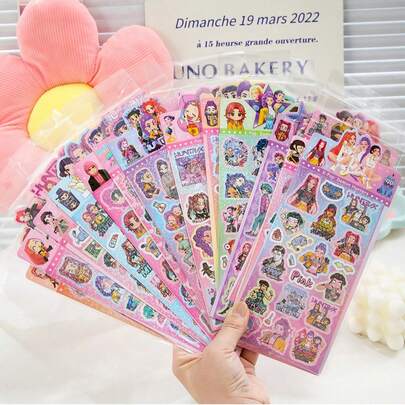 New Random 1/12PCS K Pop DemonHunters Cartoon Stickers Demon Pop Hunters Anime Figure Image DIY Laser Decoration Stickers Theme Party Supplies Exquisite Holiday Gift