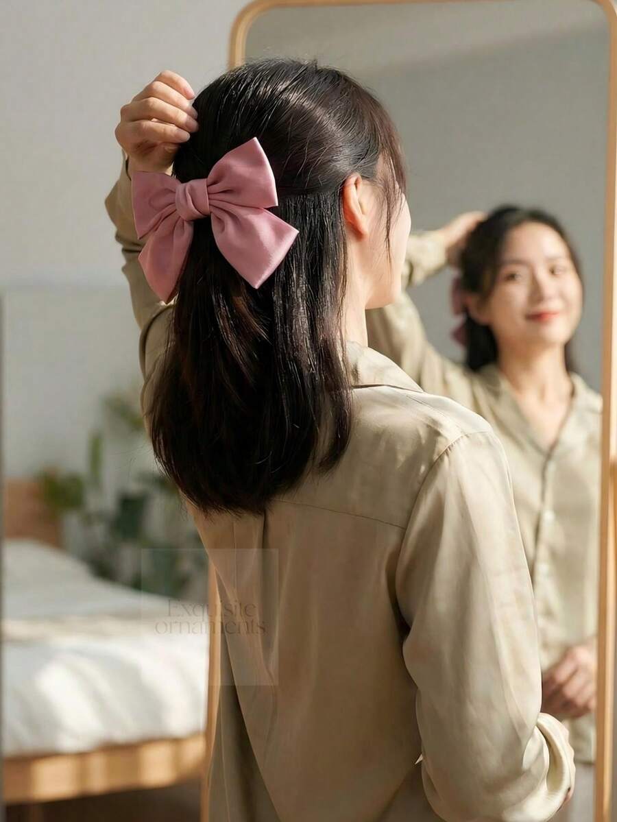 1件黑色純色大蝴蝶結髮夾,精湛工藝高級髮飾,夢幻後腦造型夾,打造女性仙女風造型 - 粉色 - 查看 1